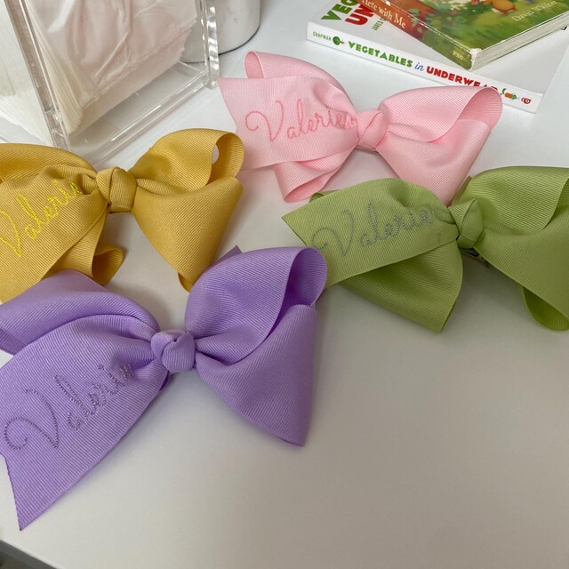 Monogrammed Hair Bow – Personalized Name, Cursive Stitch - Etsy