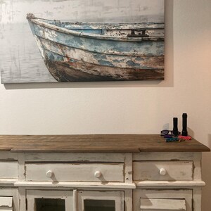 Old Wooden Boat Long Horizontal Wall Art for Lakehouse, Panoramic
