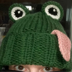 Frog Hat, Tongue Out Hat, Knit Hat, Animal Hat, Beanie Hat  display picture 2
