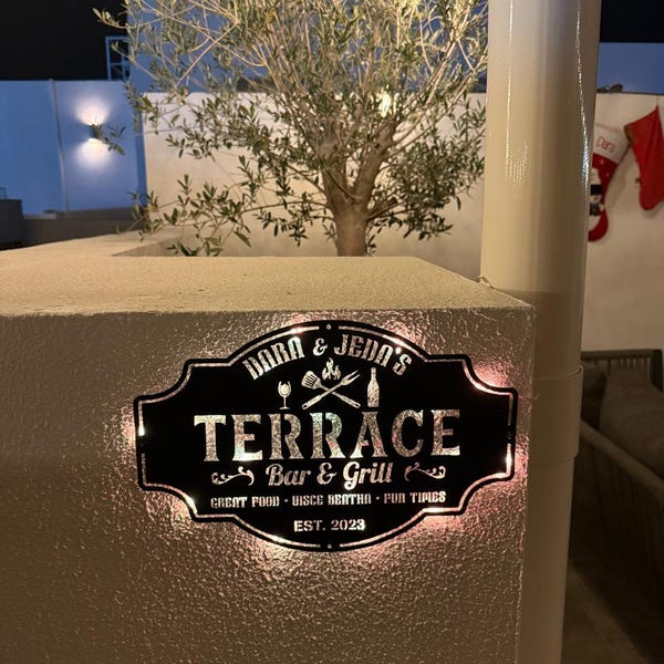 Personalized Backyard Pool Metal Sign LED Light, Outdoor Wall Art Decor ...