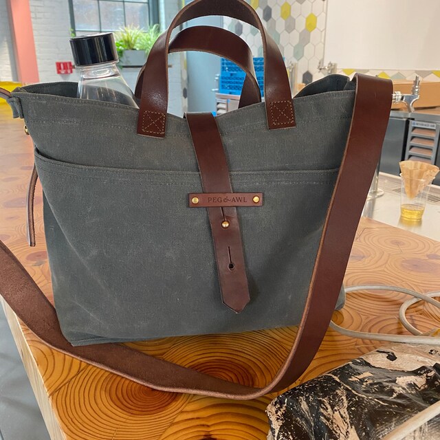 Waxed Canvas Bag With Leather Straps Genderless Shoulder Bag Crossbody Bag by Peg and Awl Waxed Canvas Tote Etsy