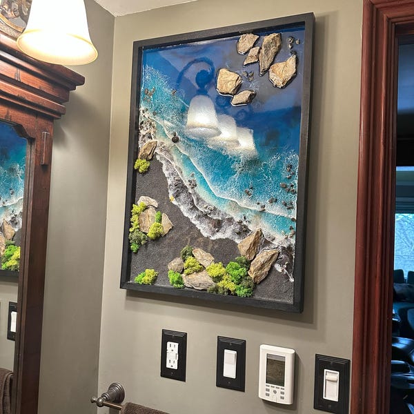 Large Ocean Themed Resin Wall Art, 3D Realistic Epoxy Wave, Ocean ...