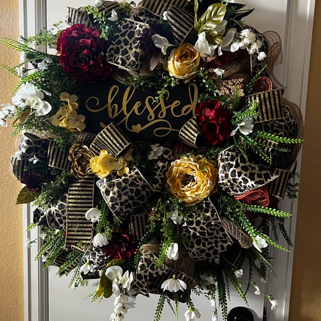 Everyday Wreath, Front Door Wreath, Blessed Wreath, Year Round Wreath,  Cheetah Wreath, Cheetah Decor, Fall Wreath, Fall Decor 