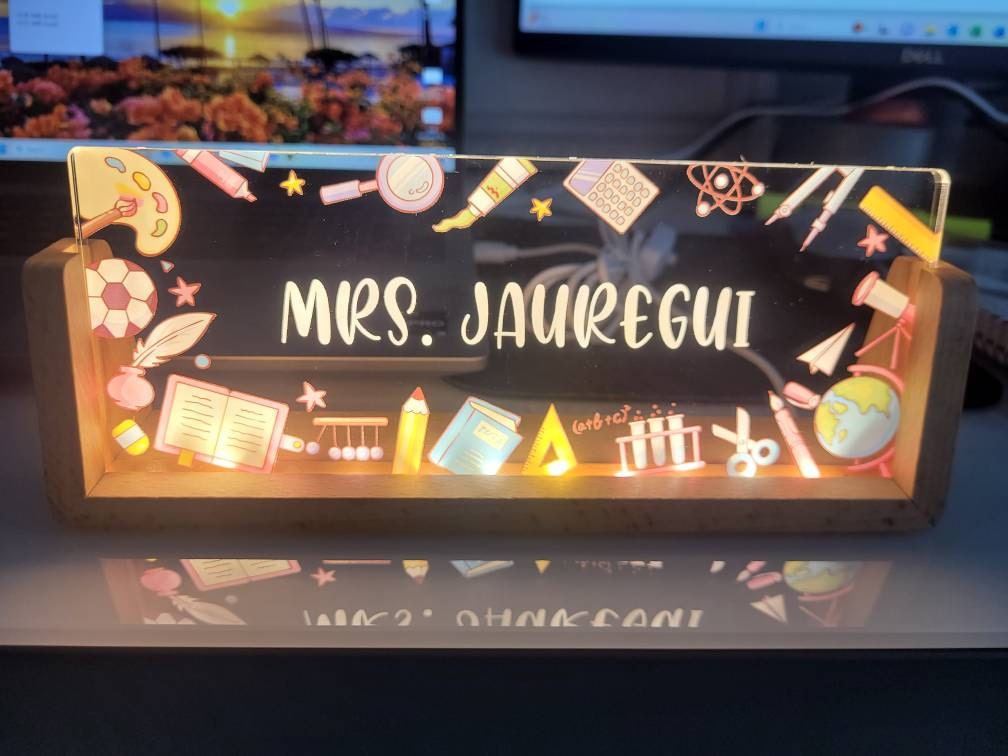 Personalized Name Desk Plate for Teacher | Custom Name Sign for Desk | Lighted Acrylic Nameplate | Teacher Appreciation Gift | Office Decor