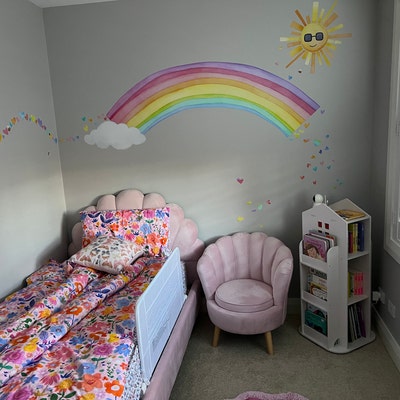 Rainbow Hearts Spray Fabric Wall Decal Kids Watercolour - Etsy