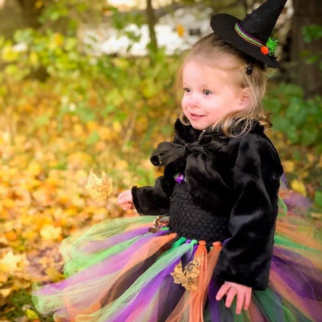 Talla Ajustable 48-85 Cm Disfraz De Bruja Para Niña Halloween Día De Muertos Tutu Sombrero Escoba Jm Disfraz Halloween Niña Completo