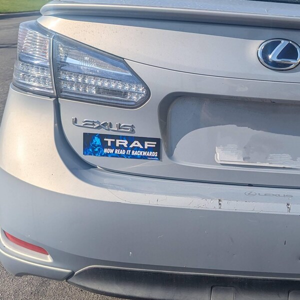 TRAF Now Read It Backwards Bumper Sticker or Magnet, Funny Meme Car ...