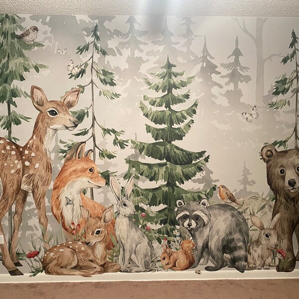Woodland Forest Animals Wall Mural | Peel & Stick Nursery Wallpaper ...
