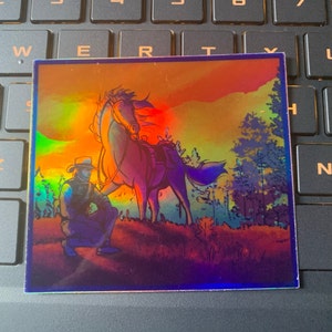 Tons of great art and collectibles! Red Dead Redemption 2 inspired 3 holographic sticker decal Arthur Morgan and steed CHeck OUt my SHop
