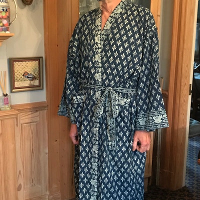 Indigo Cotton Kimono Robes for Women Indian Dressing Gown Unisex ...
