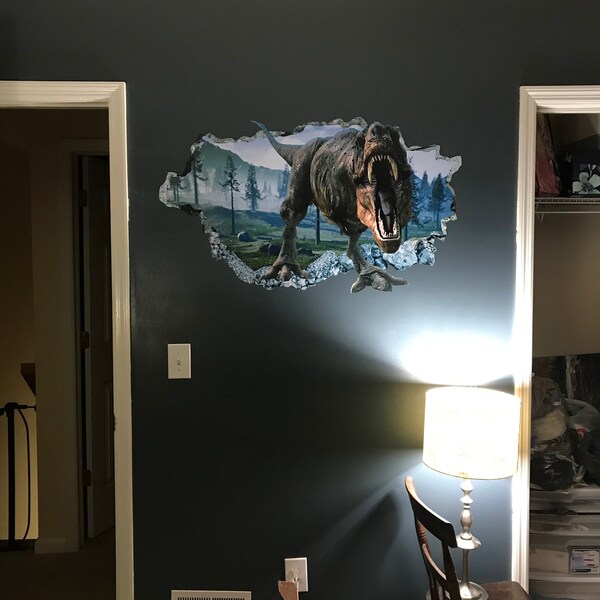 Dinosaur T Rex Wall Decal - Animal 3D Smashed Wall Art Sticker Kids ...