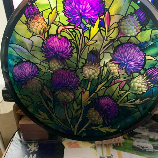 Purple Thistles: Stained Glass Style Window Hanging - Etsy