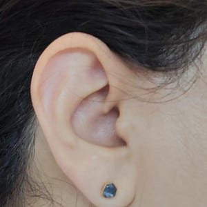Customer photo from Barbara, Dainty Raw Sapphire Earrings in Silver