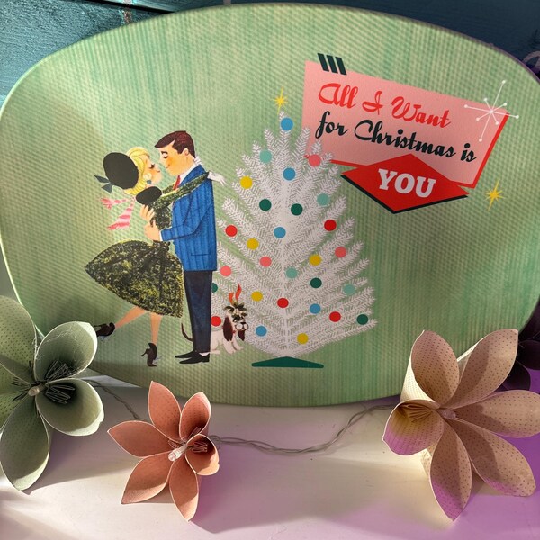 Retro Vintage 50s Franciscan Diamond Starburst Kitsch Christmas Card Art Platter, Atomic Holiday Serving Tray, Mid Century Modern Festive Decor main image 1