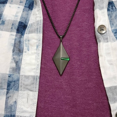 Black Pendant Emerald Necklace, Men's Necklace , Green Emerald Glass ...