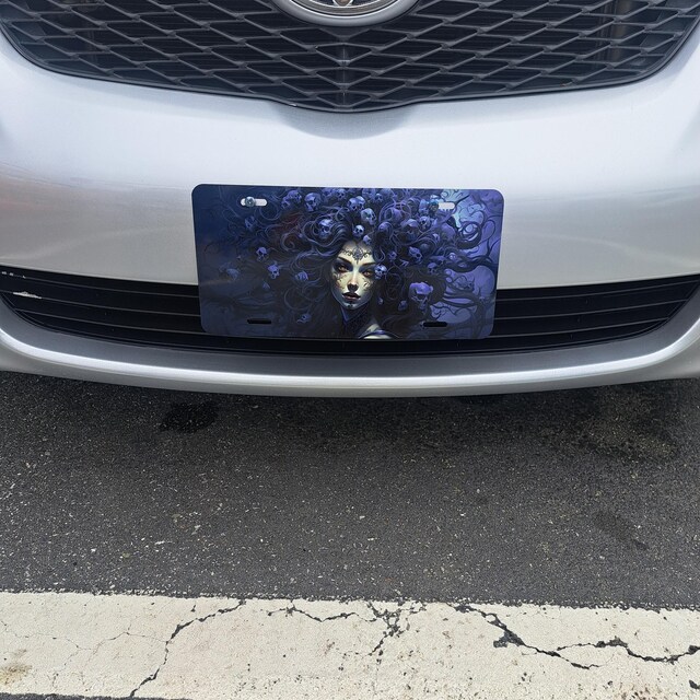 Purple Medusa Vanity License Plate, Mythological Car Plate, Front