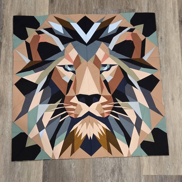 Lion FPP Quilt Pattern: Modern FPP • Animal Patchwork Quilt Block • FPP ...