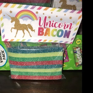 Unicorn Bacon Printable Party Treat Bag Topper Thank You Tag Favour PDF ...