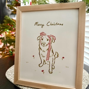 Cute Custom Dog Portrait with Flowers, Digital Pet Illustration, Minimal Dog Drawing, Unique Hand Drawn Pet Commission, Dog Memorial Gift