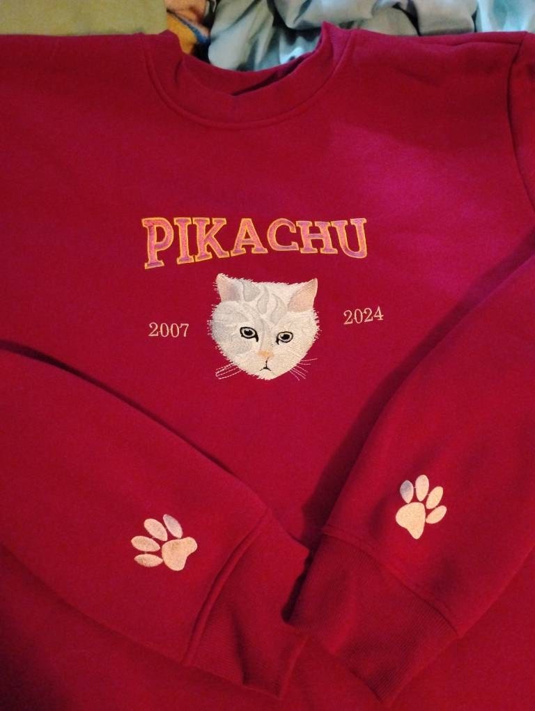 Custom Embroidered Pet From Your Photo T-Shirt, Personalized Cat Sweatshirt, Pet Name Sweatshirt, Cat Mom Gift, Cat Lover Gift, Pet Gift
