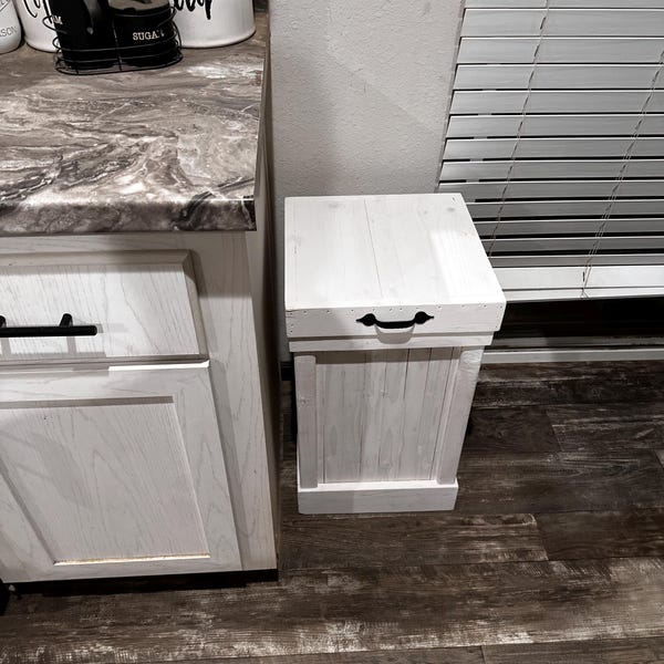 13 Gallon Open Top Rustic Kitchen Wood Trash Can, Rustic Trash Bin ...