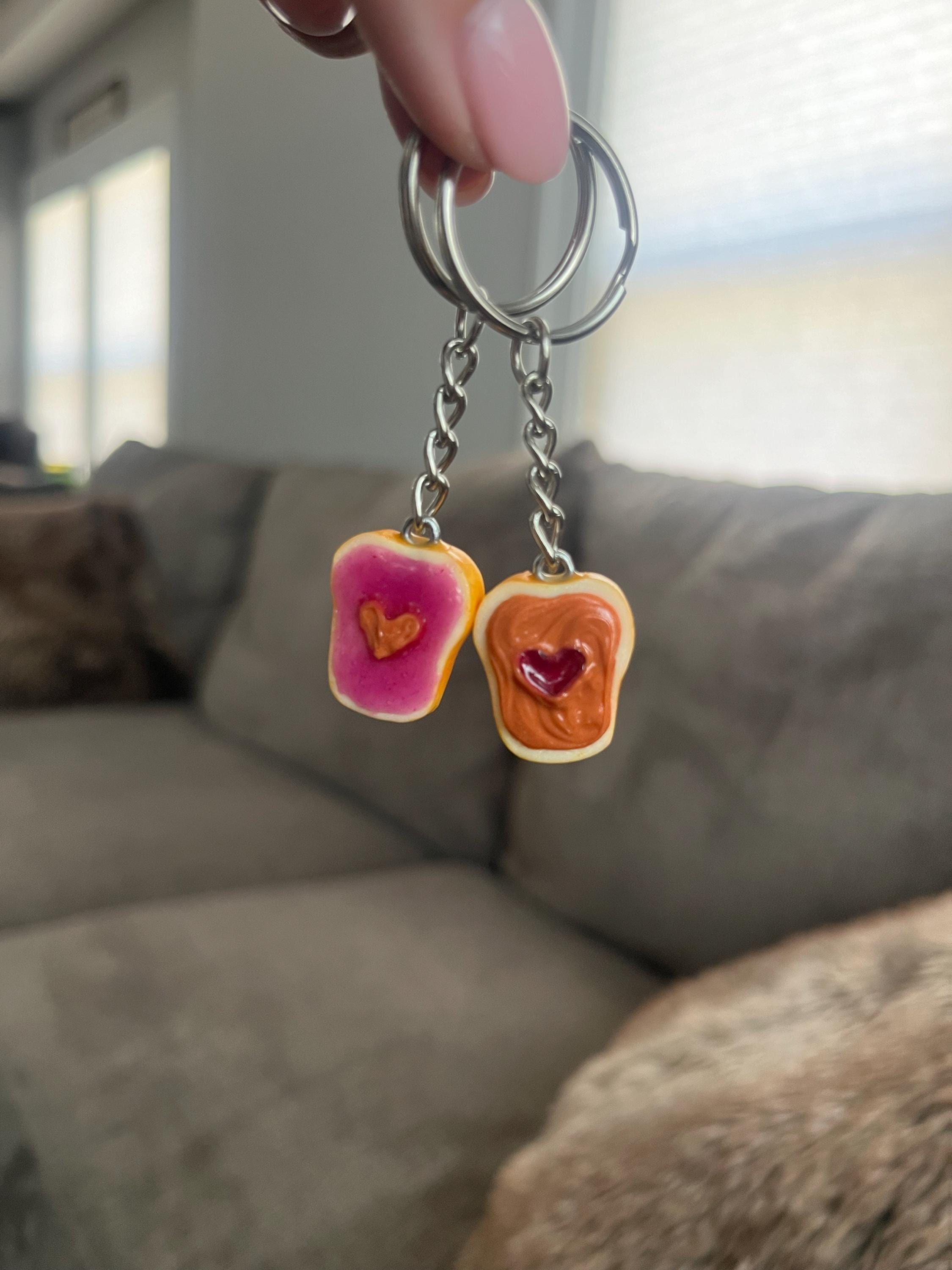 Peanut Butter and Jelly Heart Keychain Set, Grape, Best Friend&#39;s Keychains (or Phone Charms), Great Gift for Mom, Daughter, Sister, Cute :D