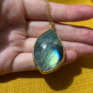 Customer photo, Statement Raw Labradorite Necklace, Raw Labradorite Pendant,