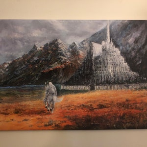 Gandalf arriving at Minas Tirith Gondor 2 - Handmade oil painting on canvas  on demand