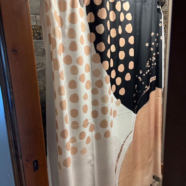 Black And Gold Abstract Boho Shower Curtain – 72" X 84" Artistic Neutral Fabric Set With 12 Hooks, Modern Bathroom Decor