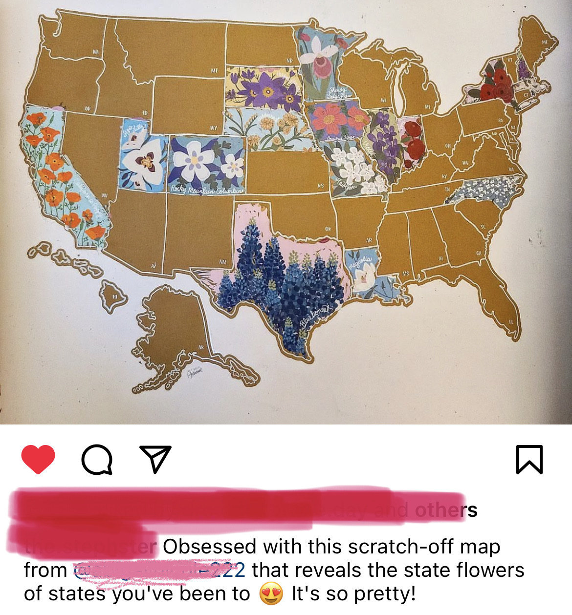 Desk Size Scratch Your Travels State Flowers USA Map | Small Scratch Off Map | Travel United States Map Gift |  Present Birthday