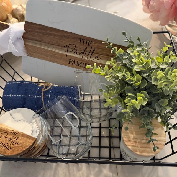 Custom Gift Basket Housewarming Gift Cutting Board First Home Gift Idea ...