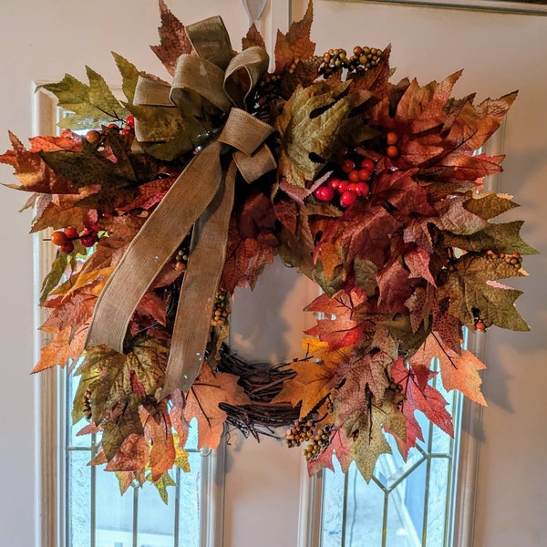 Fall Maple Leaves Wreath, Small Autumn Front Door Wreath, Wreath With ...