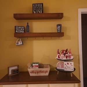Coffee Bar Shelf Set of 2  Floating Shelves with Coffee Mug Hooks –  Creative Carpentry of Maine