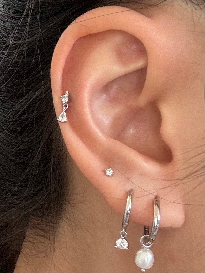 Cz dangle charm hoops - Cz earrings - Minimalist earrings - Tiny Hoop Earrings - Thin hoops - Huggie hoops - Gold hoops