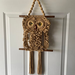 New Macrame Owl Wall Hanging 70s Style Golden Brown - Etsy