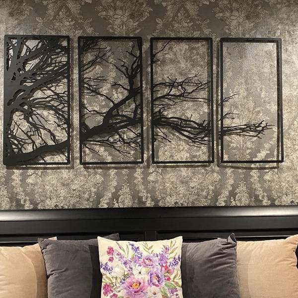 Metal Tree Branch Wall Art, 4 Panel Nature Decor - Etsy