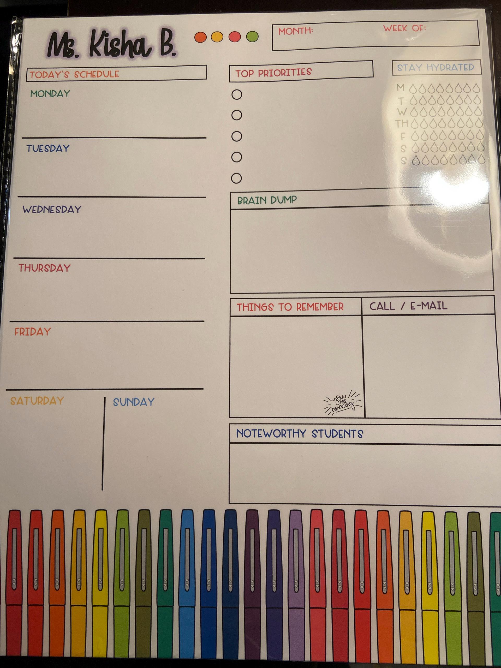 Teacher Gift, Week at a Glance Notepad, Teacher Planner, Back to School Gift, Teacher Organization, Cute Teacher Gift, Teacher Appreciation