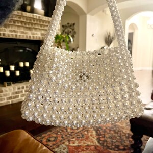 Pearl Beaded Bag Pearl Wedding Handbag Cream Beaded Bridal Purse Pearl ...