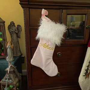 Baby's First Christmas Stocking, Pink and White Xmas Stocking, Grand ...