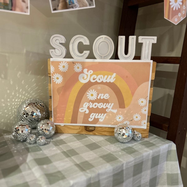 Editable Groovy Birthday Backdrop Two Groovy Girl Retro Daisy Party ...