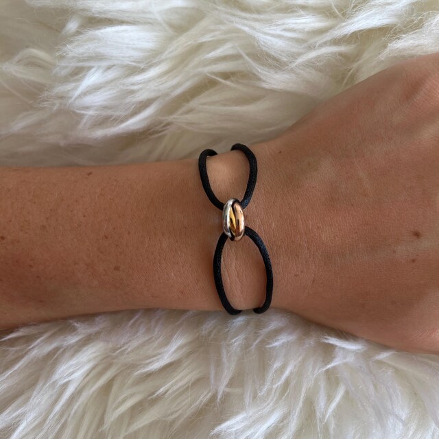 Adjustable 3 Ring Trinity Bracelet | Stainless Steel, Silk Cord