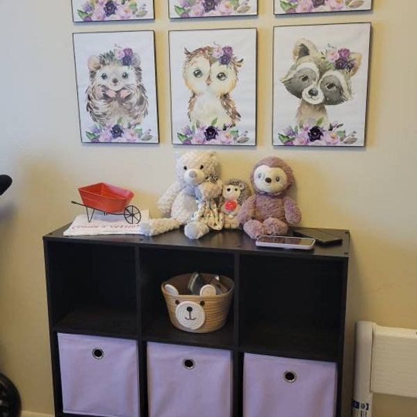 Baby Girl Nursery Prints, Woodland Animal Wall Art, Watercolor Purple ...