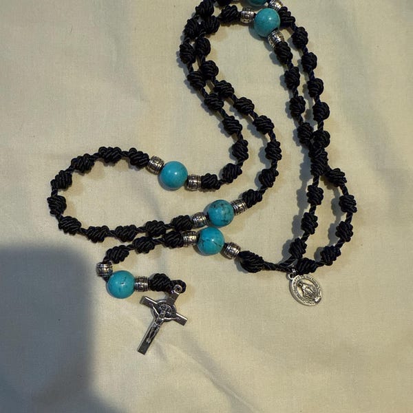 STELLA MARIS Star of the Sea Knotted Rosay Handmade Rope Rosary Twine ...