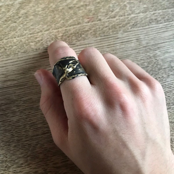 Wide Metal Ring Men Bands Brass Men Ring Melted Brass Jewelry Raw Brass ...