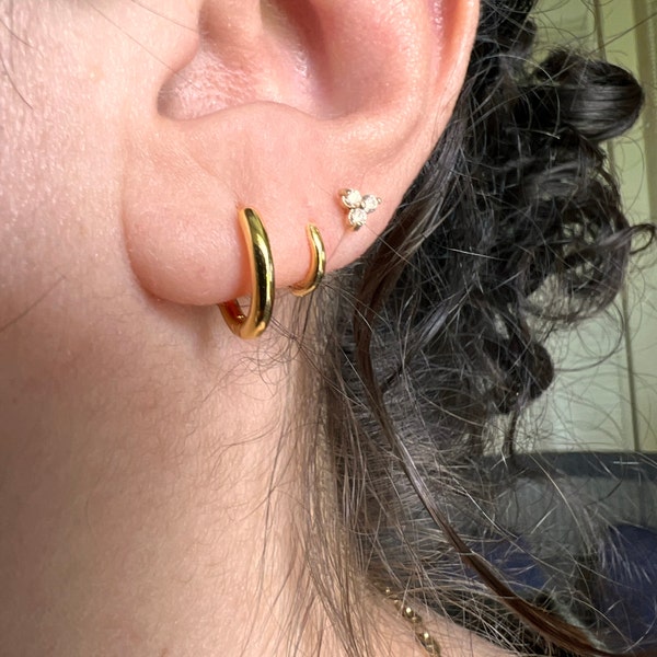 Thick Solid Huggie Hoop Earrings • Rounded Hoop Earrings • Cartilage ...