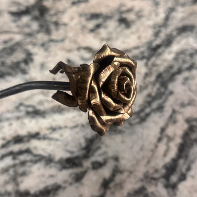 Hand Sculpted Bronze Rose: 8th Anniversary Metal Flower Sculpture