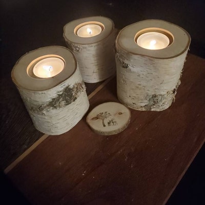 Tree Branch Candleholders Set of 3, Wooden Tealight Holders, Rustic ...