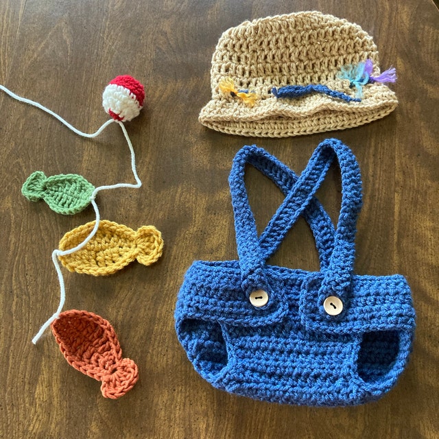 CROCHET PATTERN Baby Fishing Outfit 0 12 Months Pattern Baby Beanie Diaper Cover Fishing Hat Photo Prop Baby Shower Gift PDF Download Etsy