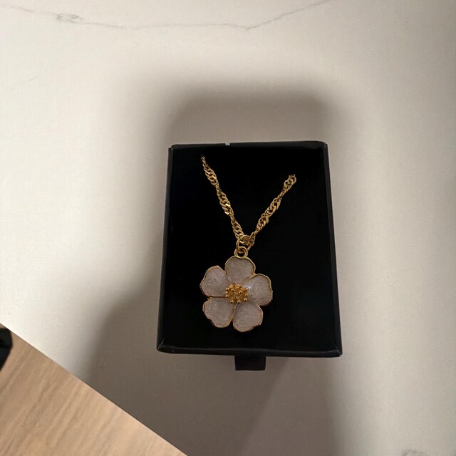 Gold Plated Enamel Sakura Flower Necklace, Flower Necklace, Gold