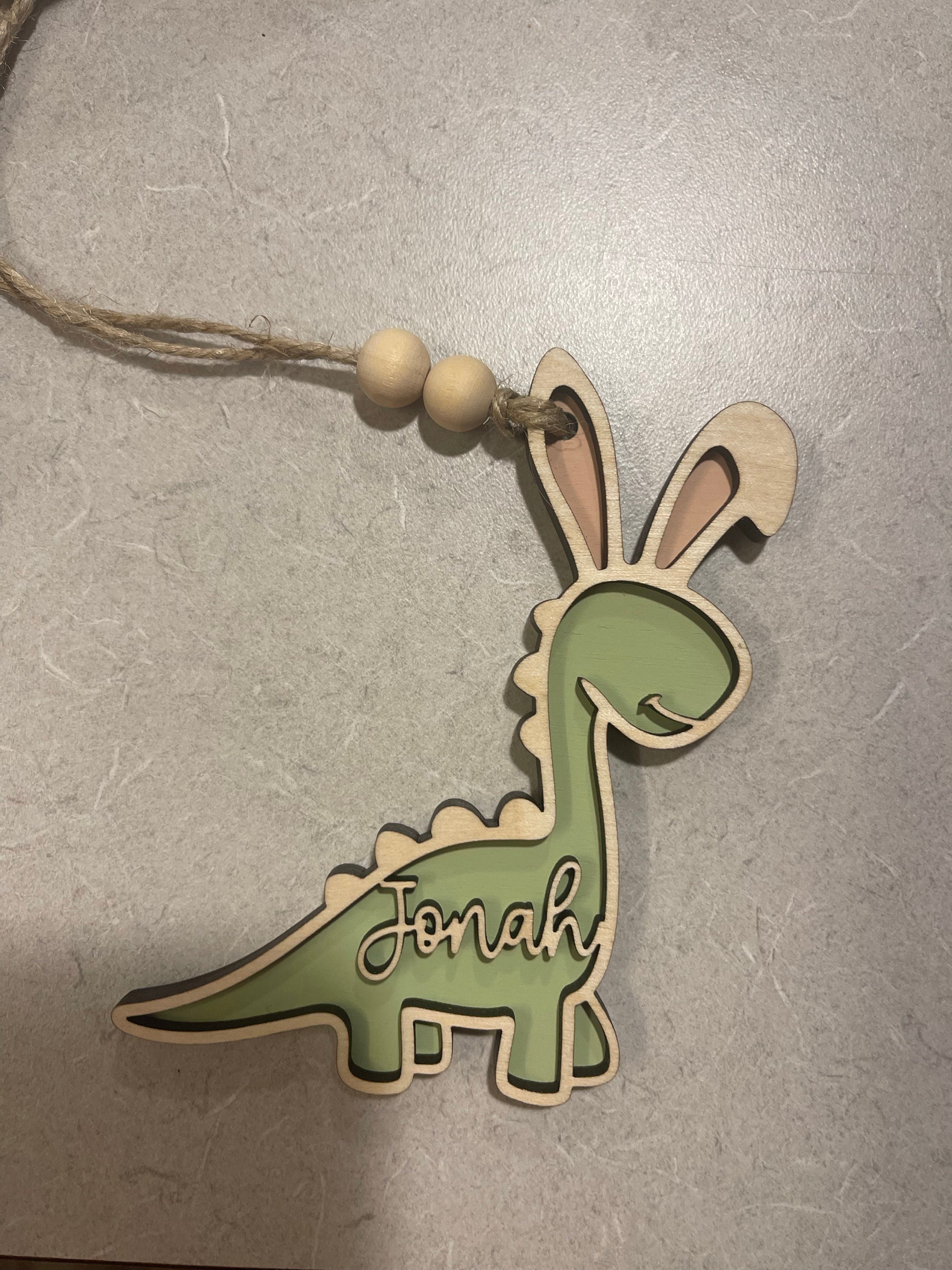 Easter basket tag, personalized name tag, dinosaur decor, Dino easter tag, easter bunny, kids easter decor, Easter egg, easter tier tray